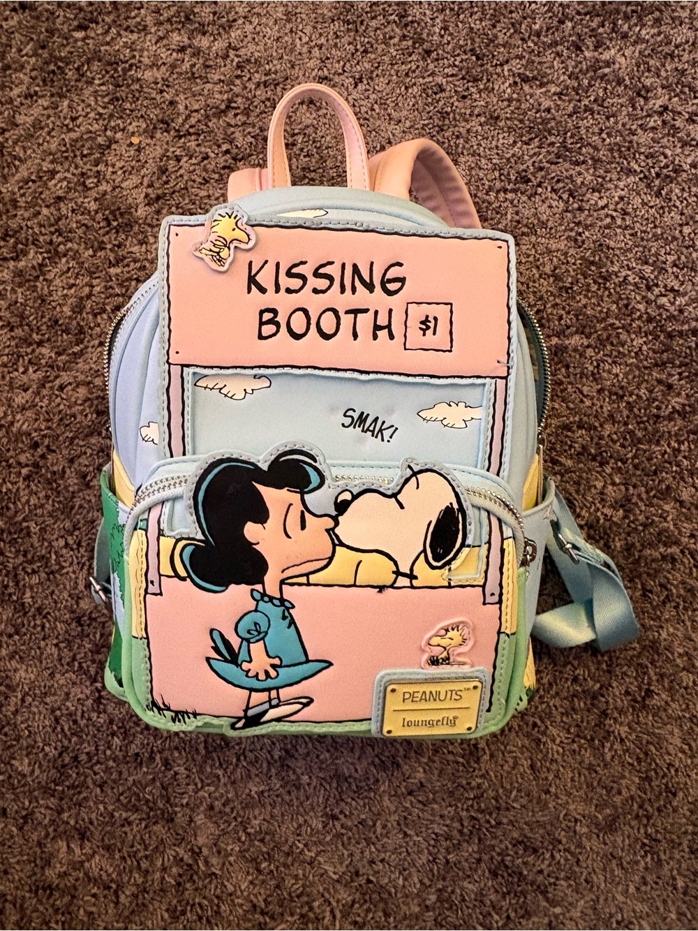 Loungefly Peanuts Kissing Booth Mini Backpack - Pastel Pink/Blue/Green